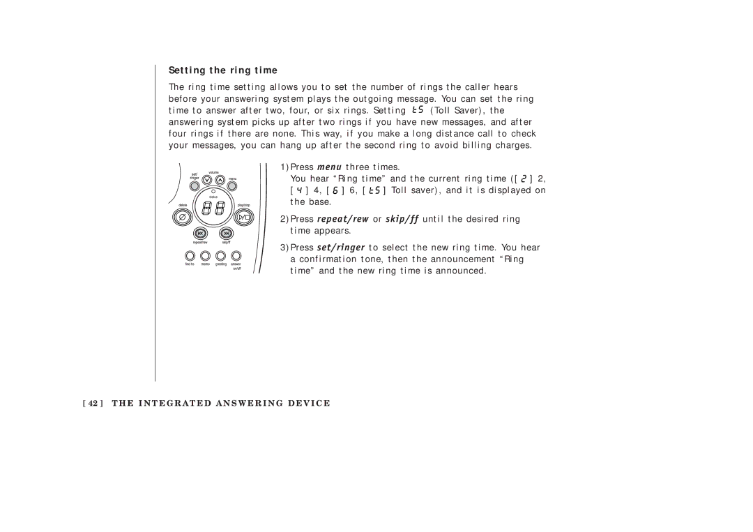 Uniden EXAI378 manual Setting the ring time 