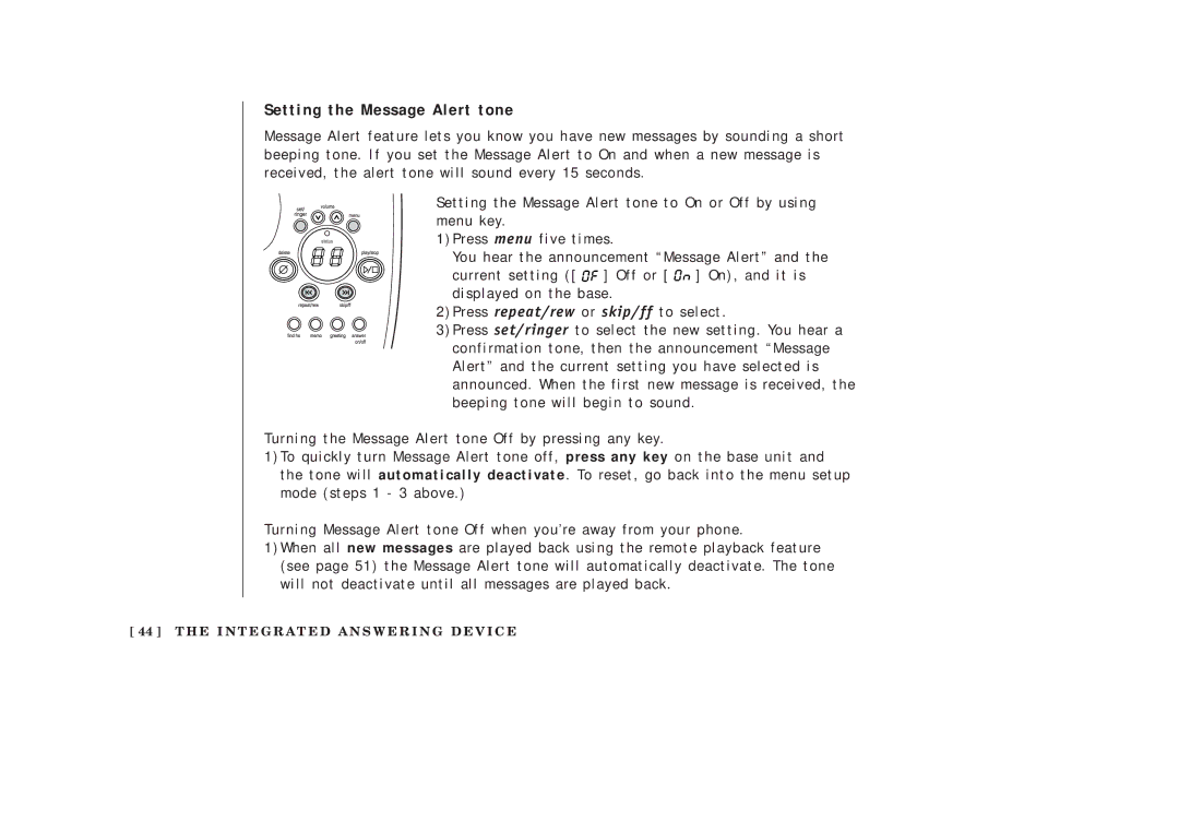 Uniden EXAI378 manual Setting the Message Alert tone 