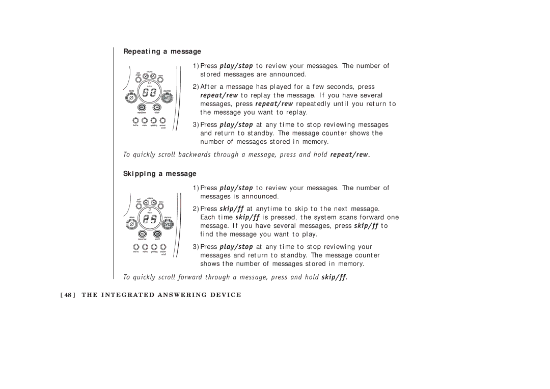 Uniden EXAI378 manual Repeating a message, Skipping a message 