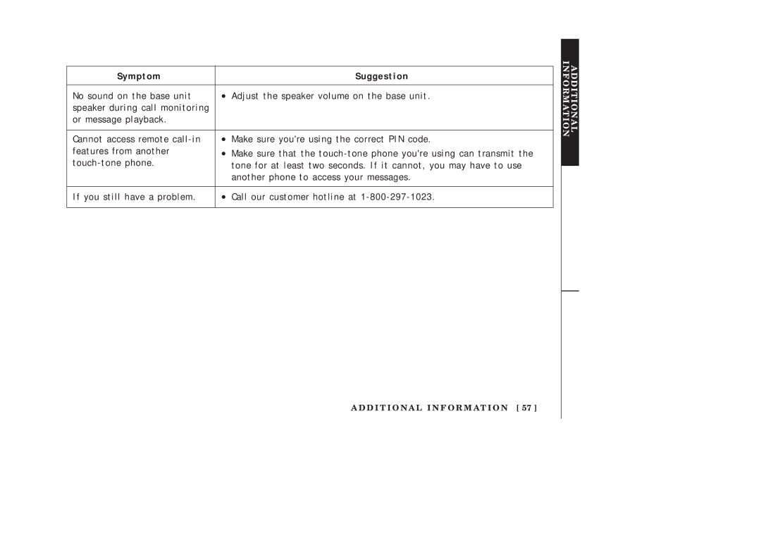 Uniden EXAI378 manual Symptom Suggestion 