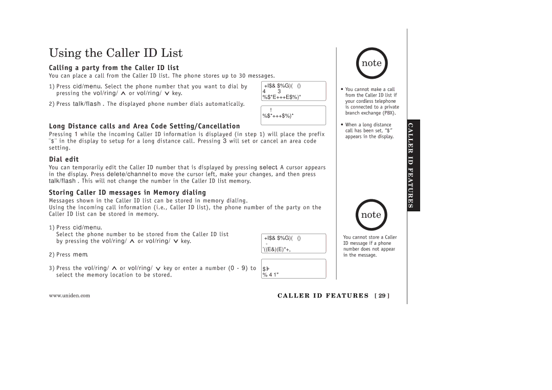 Uniden EXAI398 manual Using the Caller ID List, Calling a party from the Caller ID list, Dial edit 