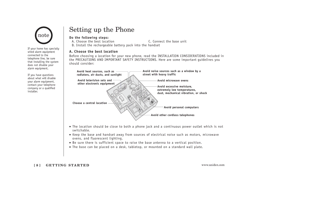 Uniden EXAI398 manual Setting up the Phone, Do the following steps, E T T I N G S Ta R T E D 