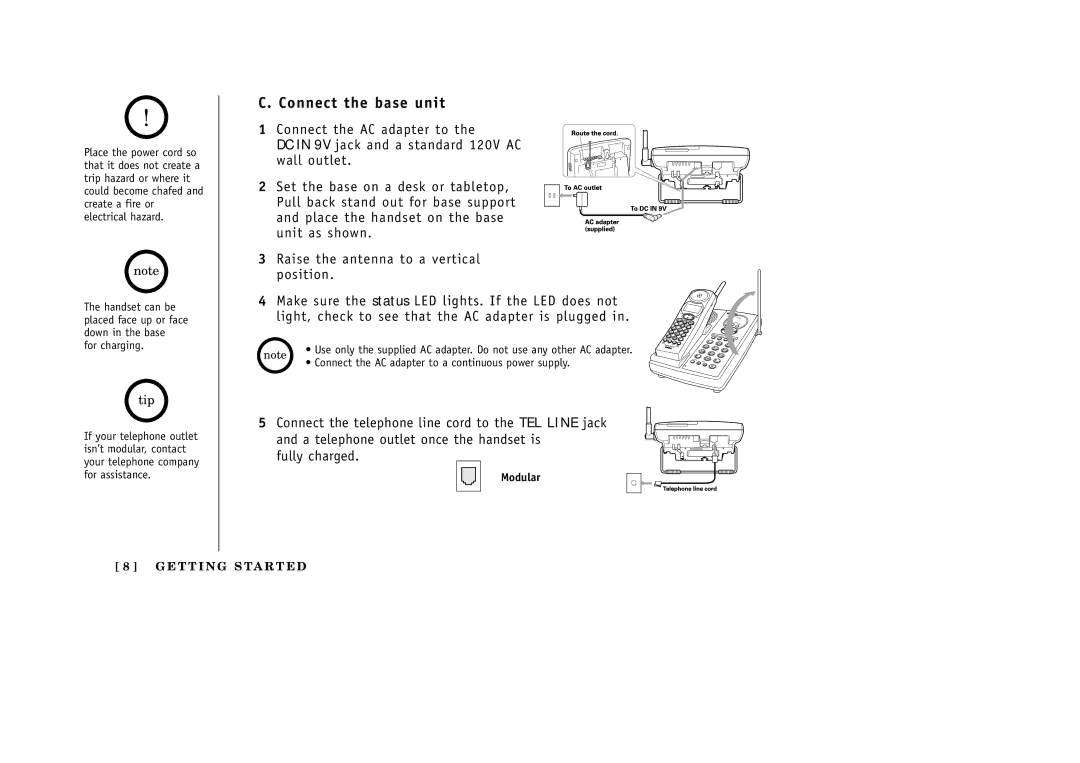 Uniden EXAI3985 manual Connect the base unit 