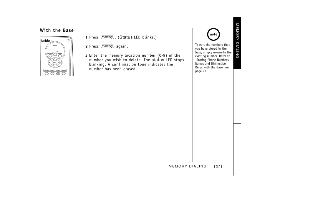 Uniden EXAI3985 manual With the Base 