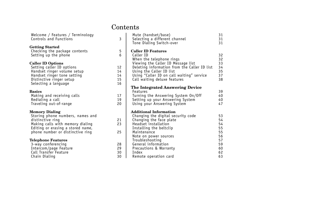 Uniden EXAI3985 manual Contents 