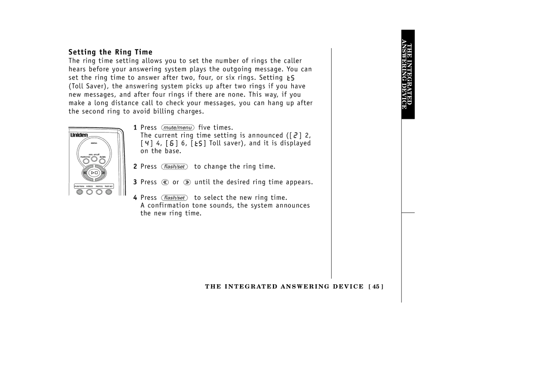 Uniden EXAI3985 manual Setting the Ring Time 