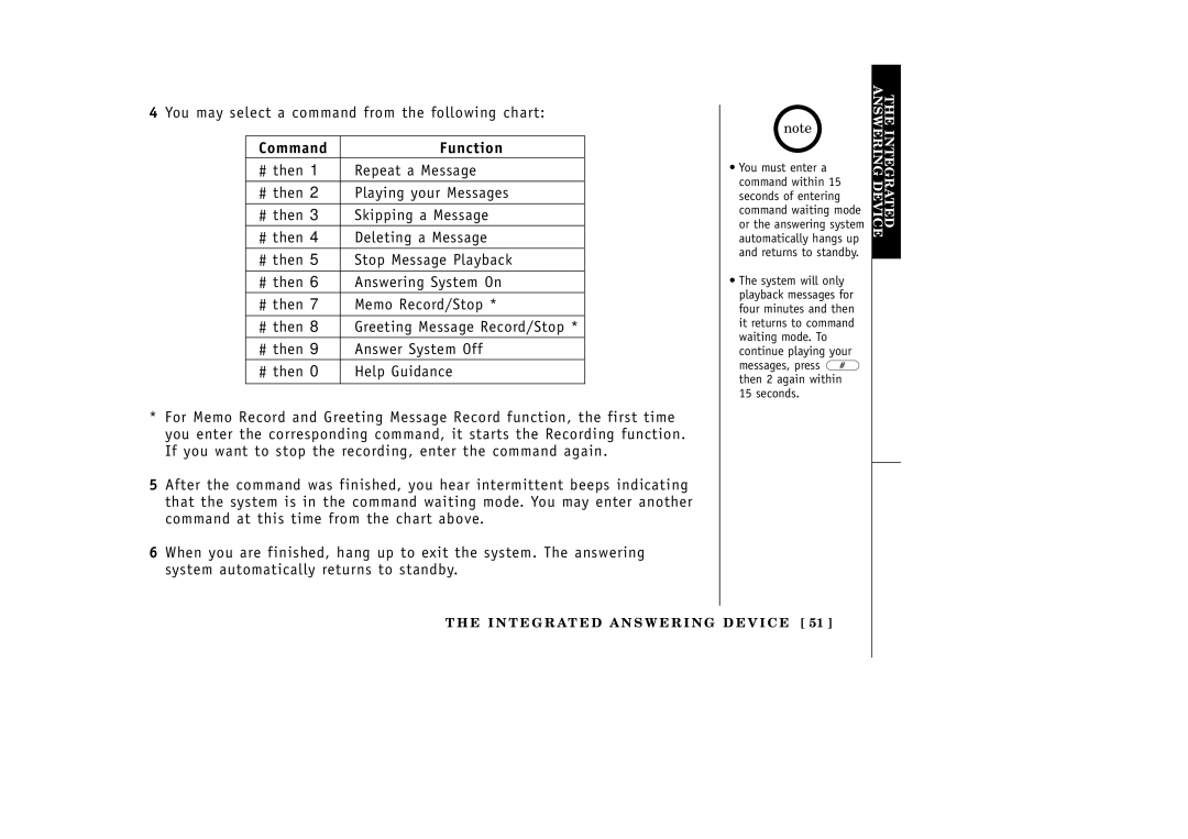 Uniden EXAI3985 manual You may select a command from the following chart, Command 