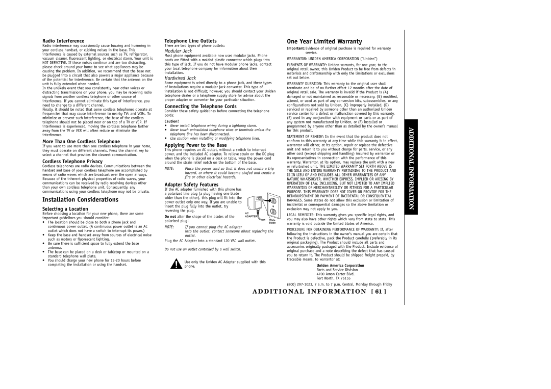 Uniden EXAI3985 manual Installation Considerations 