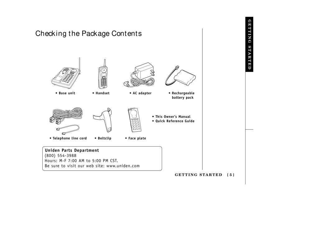 Uniden EXAI3985 manual Checking the Package Contents 