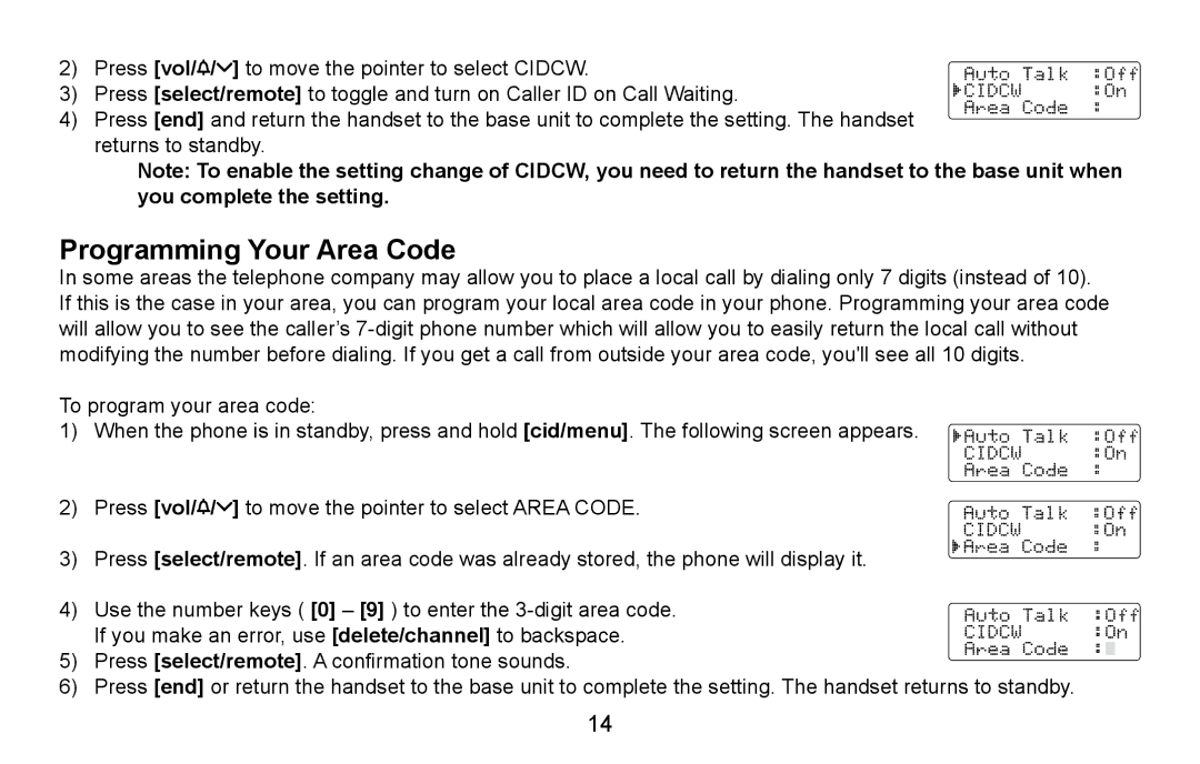 Uniden EXAI4581, EXAI4580 manual Programming Your Area Code 