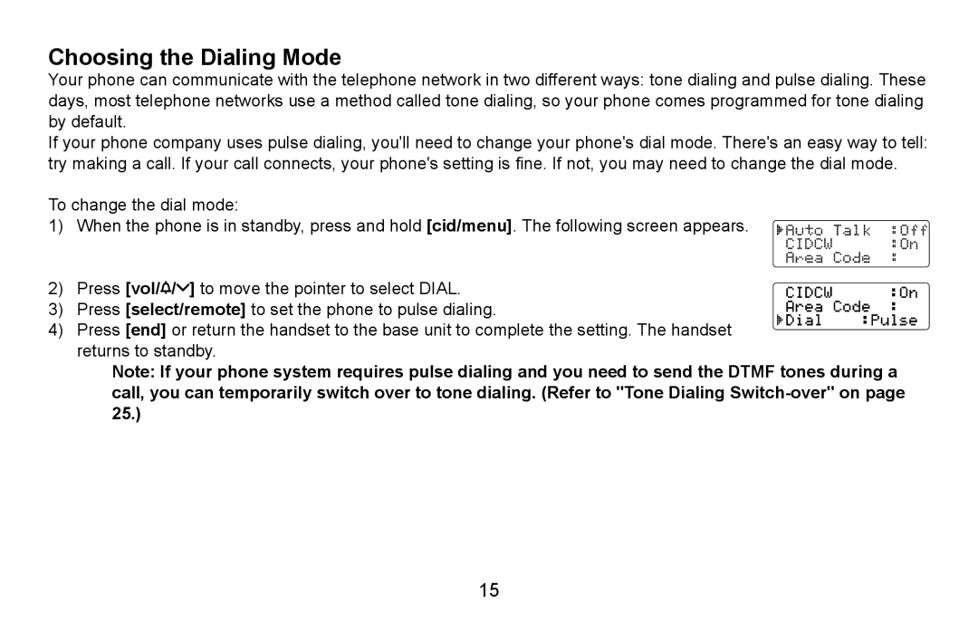 Uniden EXAI4580, EXAI4581 manual Choosing the Dialing Mode 