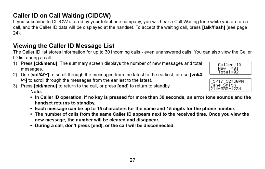 Uniden EXAI4580, EXAI4581 manual Caller ID on Call Waiting Cidcw, Viewing the Caller ID Message List 