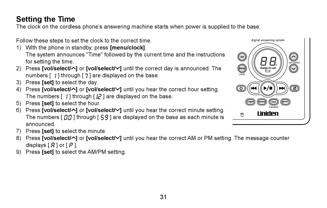 Uniden EXAI4580, EXAI4581 manual Setting the Time 