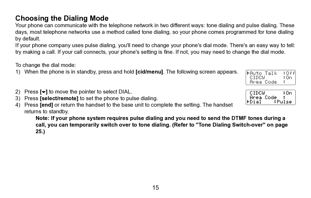 Uniden EXAI5680 Series manual Choosing the Dialing Mode 