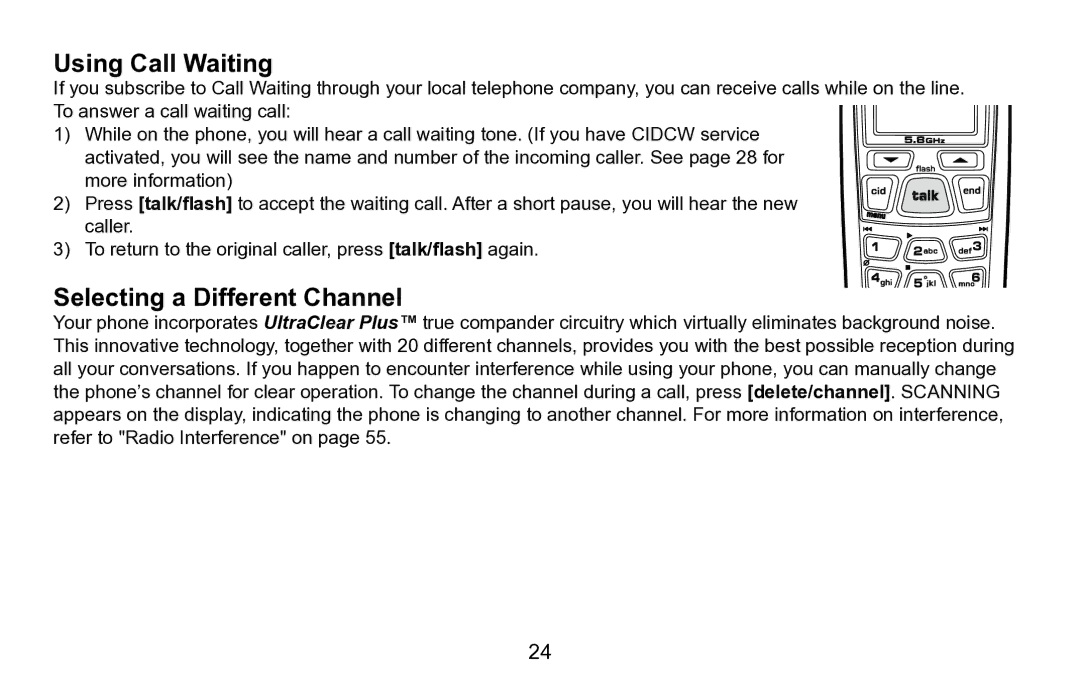 Uniden EXAI5680 Series manual Using Call Waiting, Selecting a Different Channel 