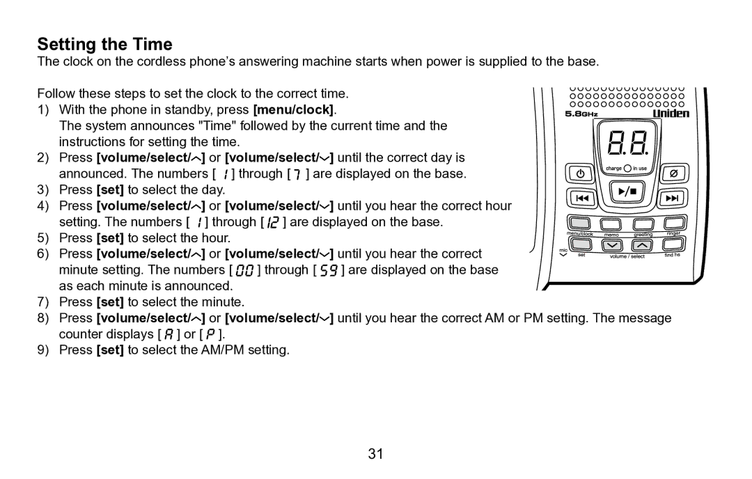 Uniden EXAI5680 Series manual Setting the Time 