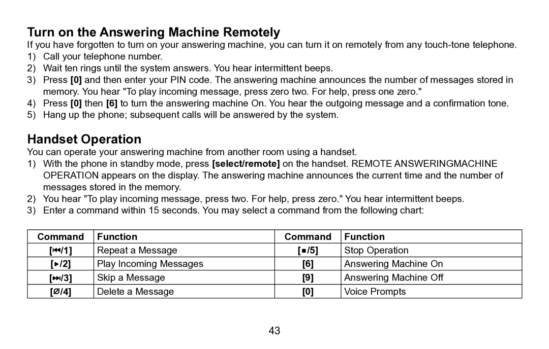 Uniden EXAI5680 Series manual Turn on the Answering Machine Remotely, Handset Operation 