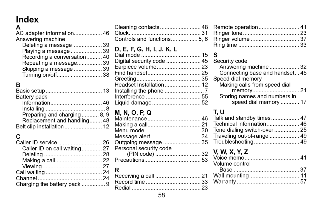 Uniden EXAI5680 Series manual Index, F, G, H, I, J, K, L, O, P, Q, X, Y, Z 