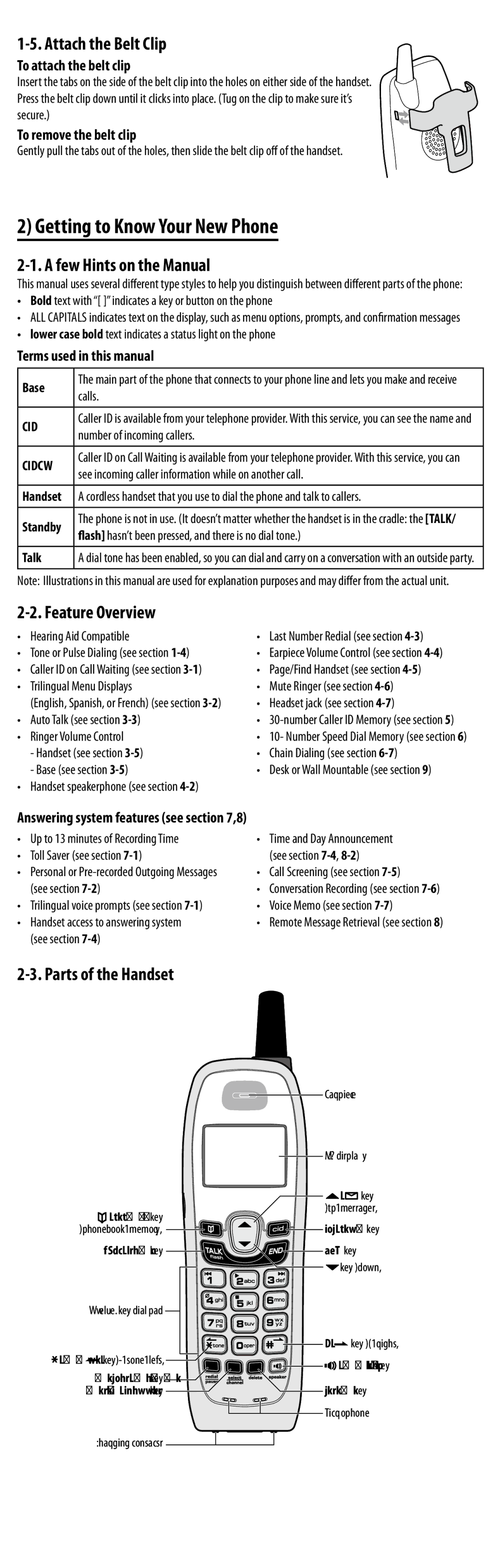 Uniden EXAI8580 manual Getting to Know Your New Phone, Attach the Belt Clip, Few Hints on the Manual, Feature Overview 