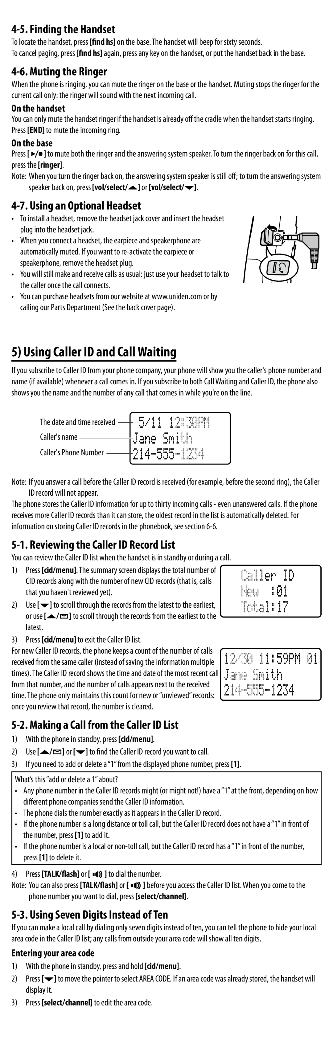 Uniden EXAI8580 manual Using Caller ID and Call Waiting 