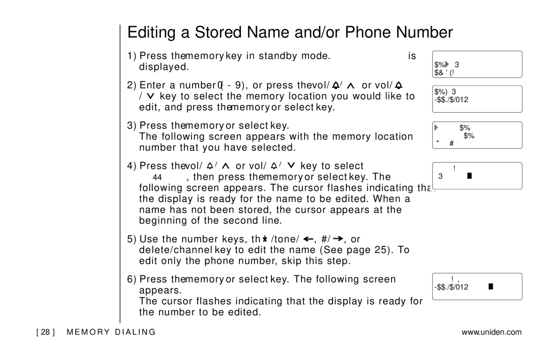 Uniden EXAI978 Series manual Editing a Stored Name and/or Phone Number 