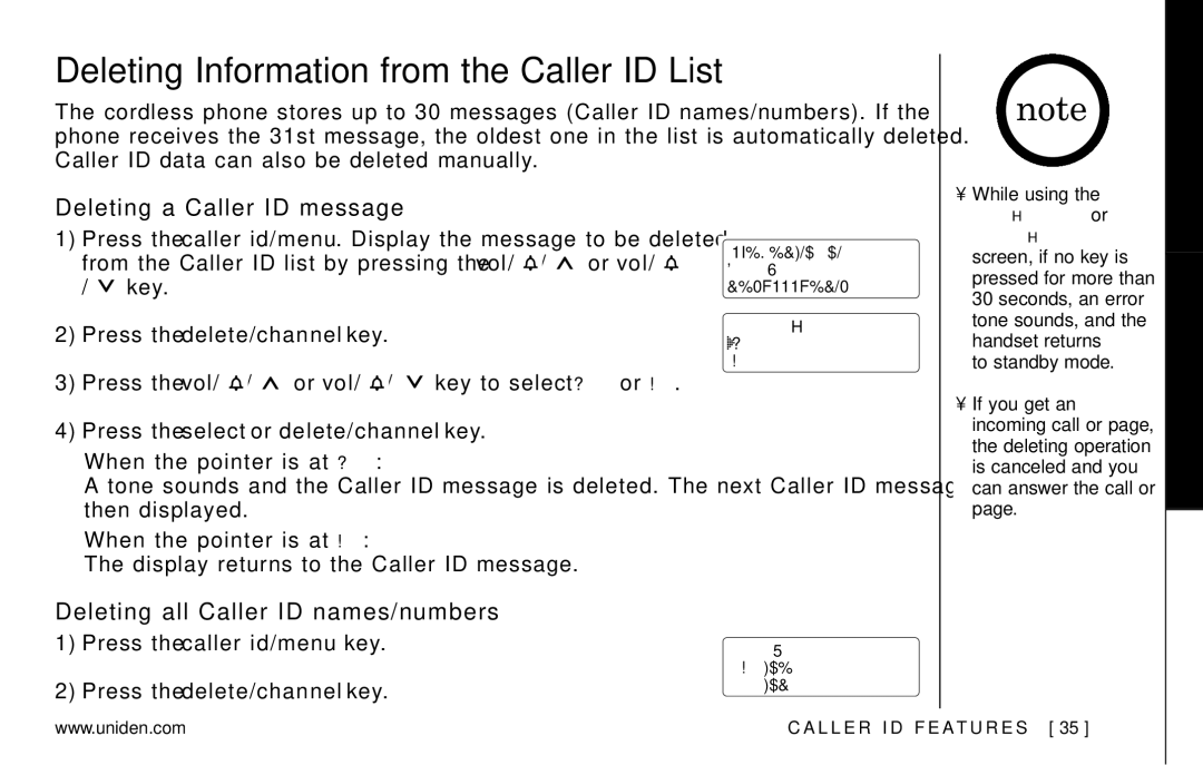 Uniden EXAI978 Series manual Deleting Information from the Caller ID List, Deleting a Caller ID message 