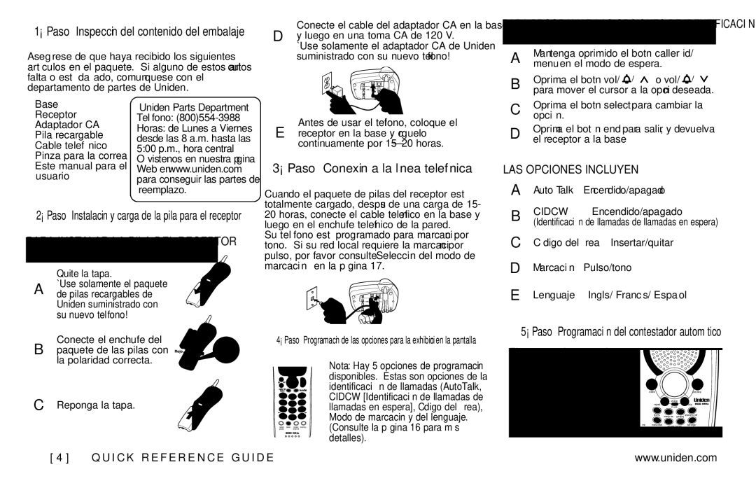 Uniden EXAI978 Series manual Paso Conexión a la línea telefónica 