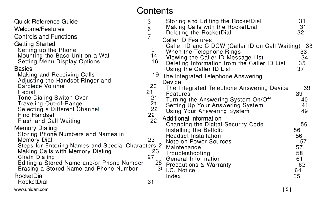 Uniden EXAI978 Series manual Contents 