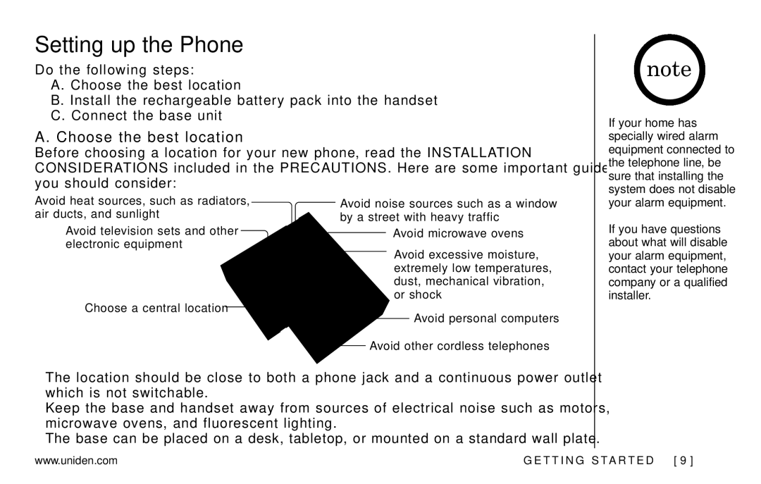 Uniden EXAI978 Series manual Setting up the Phone, Choose the best location, Do the following steps 