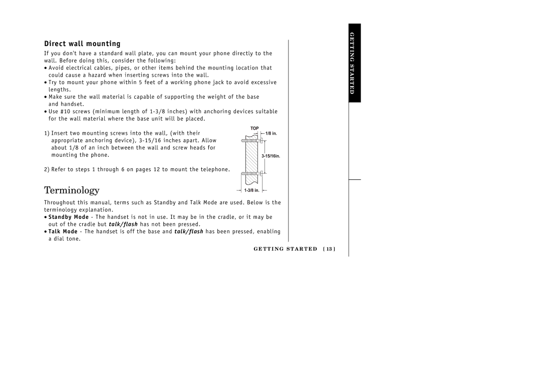 Uniden EXI 386 Series manual Terminology, Direct wall mounting 