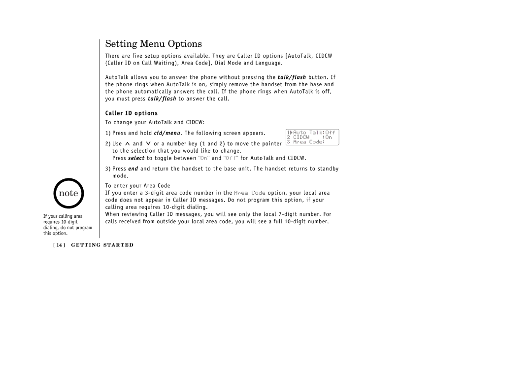 Uniden EXI 386 Series manual Setting Menu Options, Caller ID options 