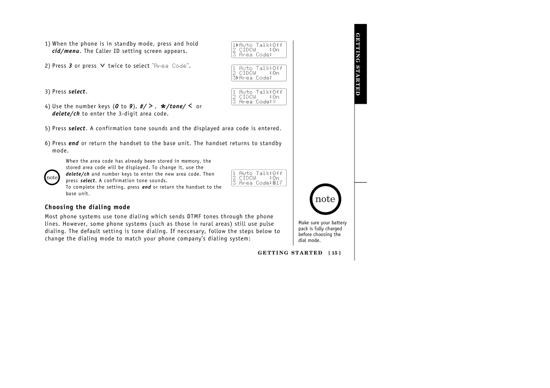 Uniden EXI 386 Series manual Choosing the dialing mode 