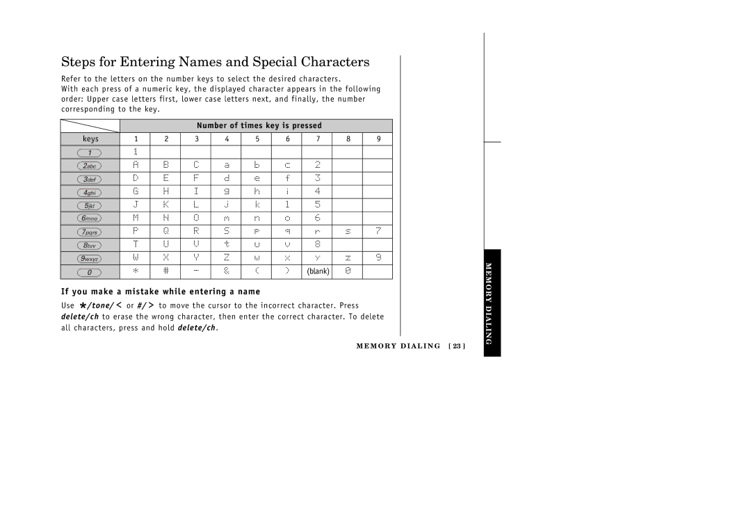 Uniden EXI 386 Series manual Steps for Entering Names and Special Characters, If you make a mistake while entering a name 