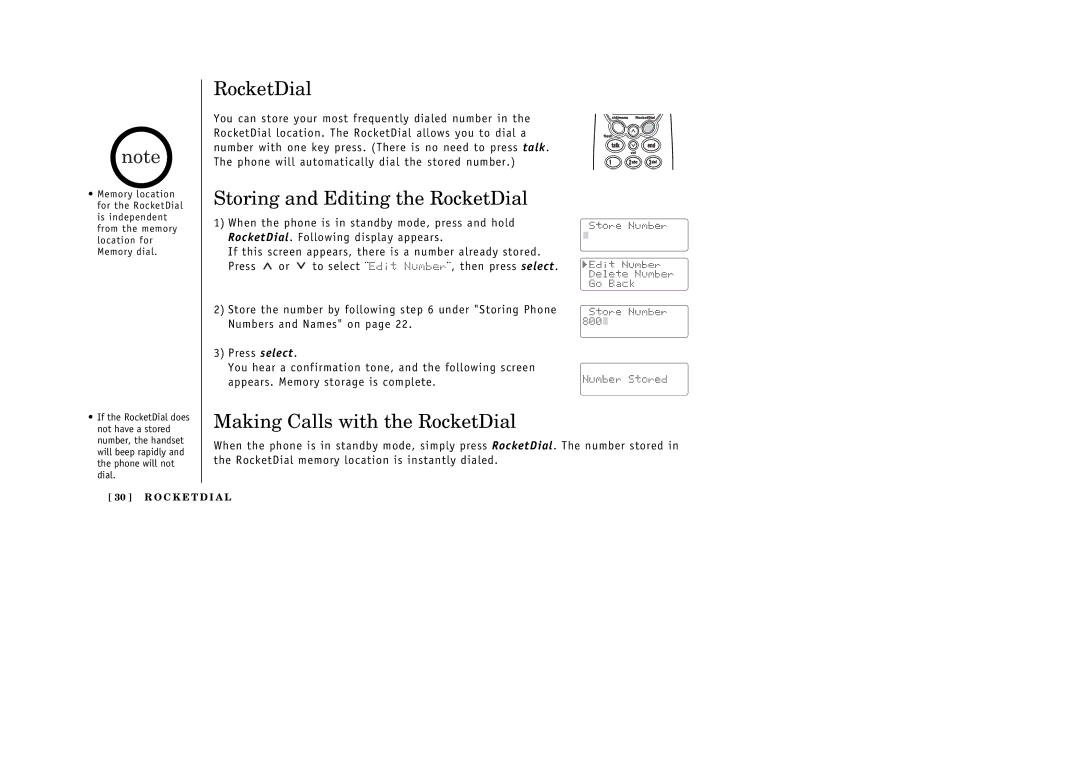 Uniden EXI 386 Series manual Storing and Editing the RocketDial, Making Calls with the RocketDial 