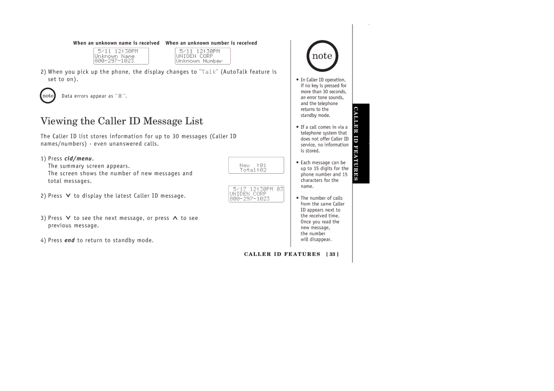 Uniden EXI 386 Series manual Viewing the Caller ID Message List 