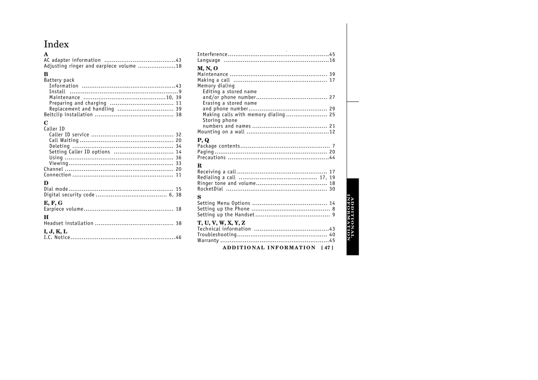 Uniden EXI 386 Series manual Index, K, L 