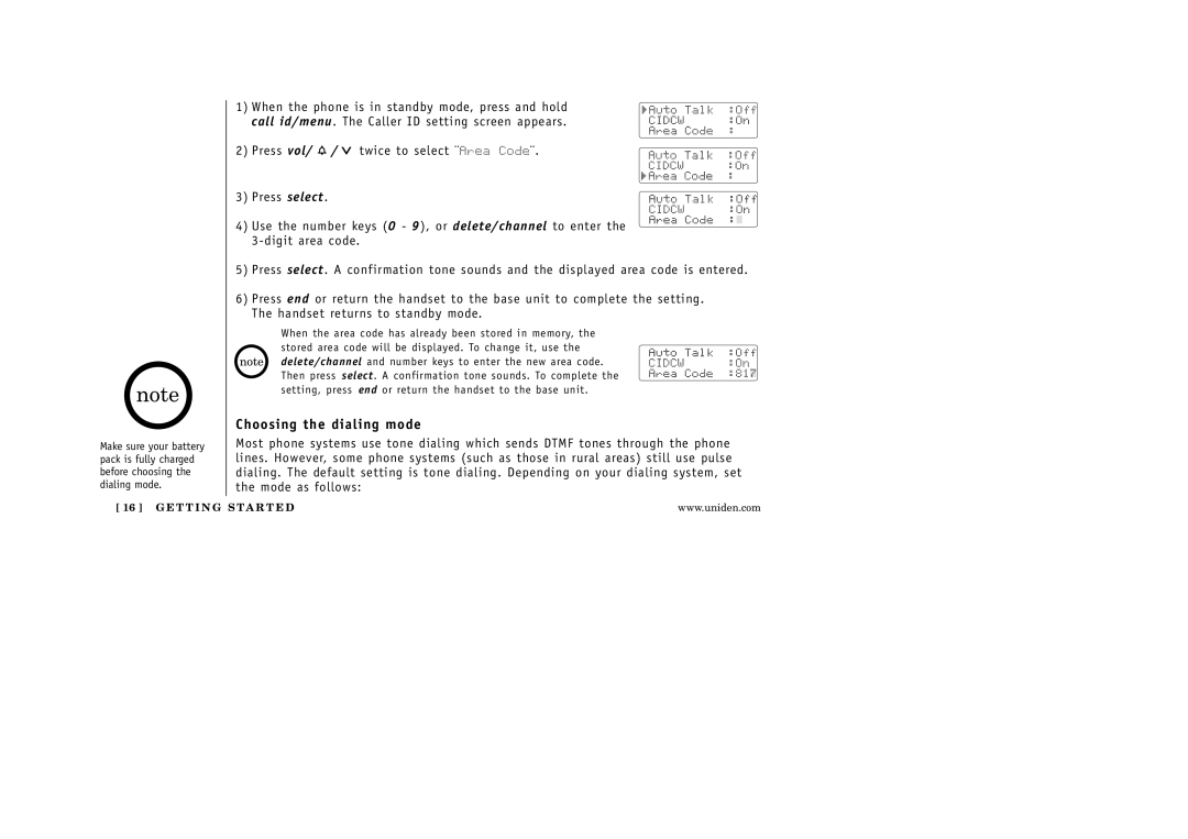 Uniden EXI 5160 manual Choosing the dialing mode 