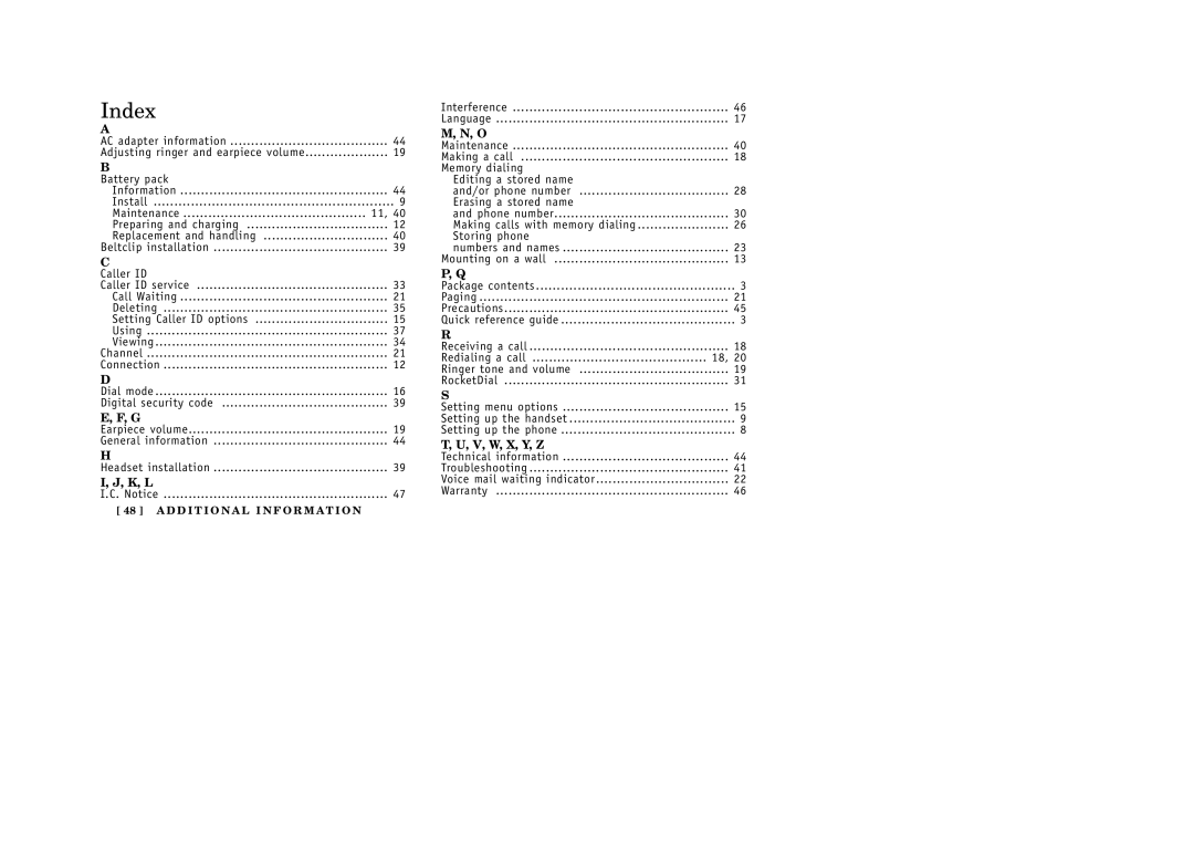 Uniden EXI 5160 manual Index, K, L 