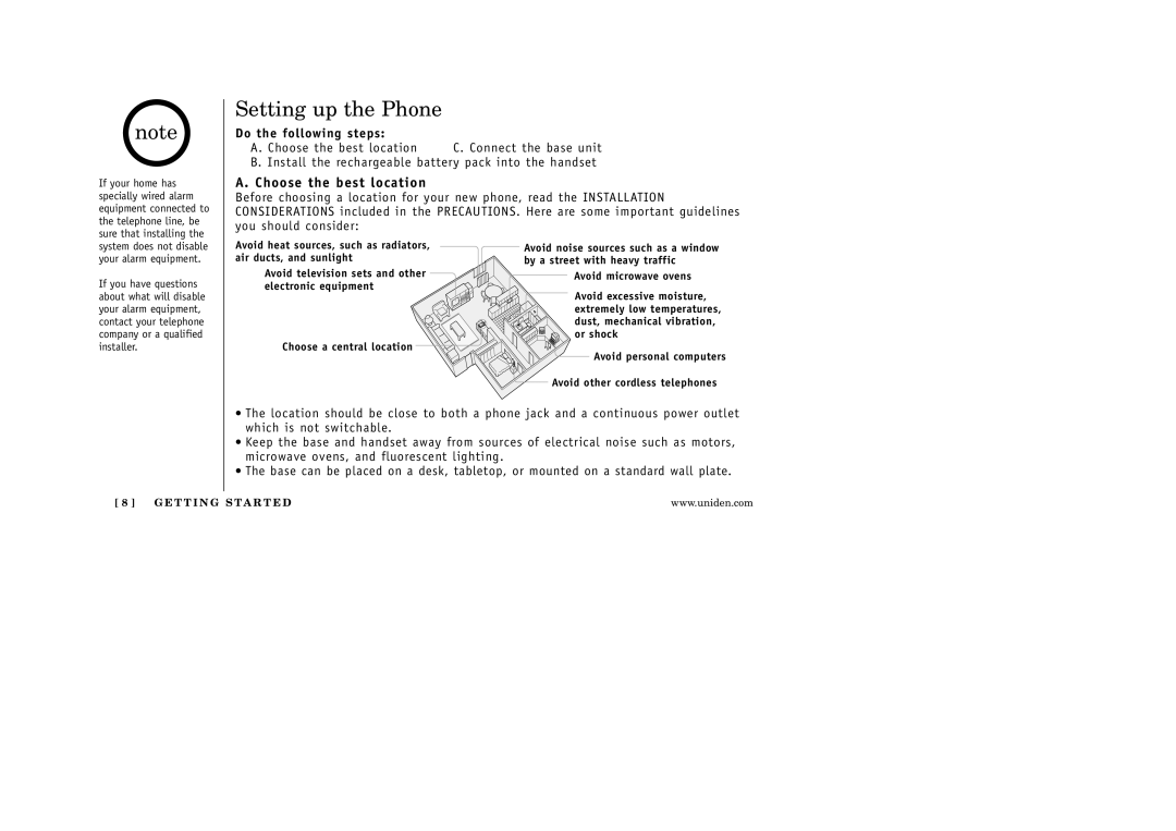 Uniden EXI 5160 manual Setting up the Phone, Choose the best location, Do the following steps 