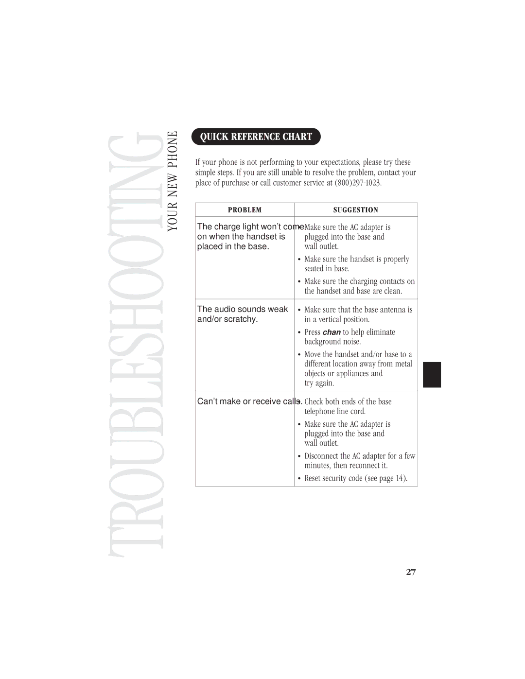 Uniden EXI 6960 manual Quick Reference Chart 