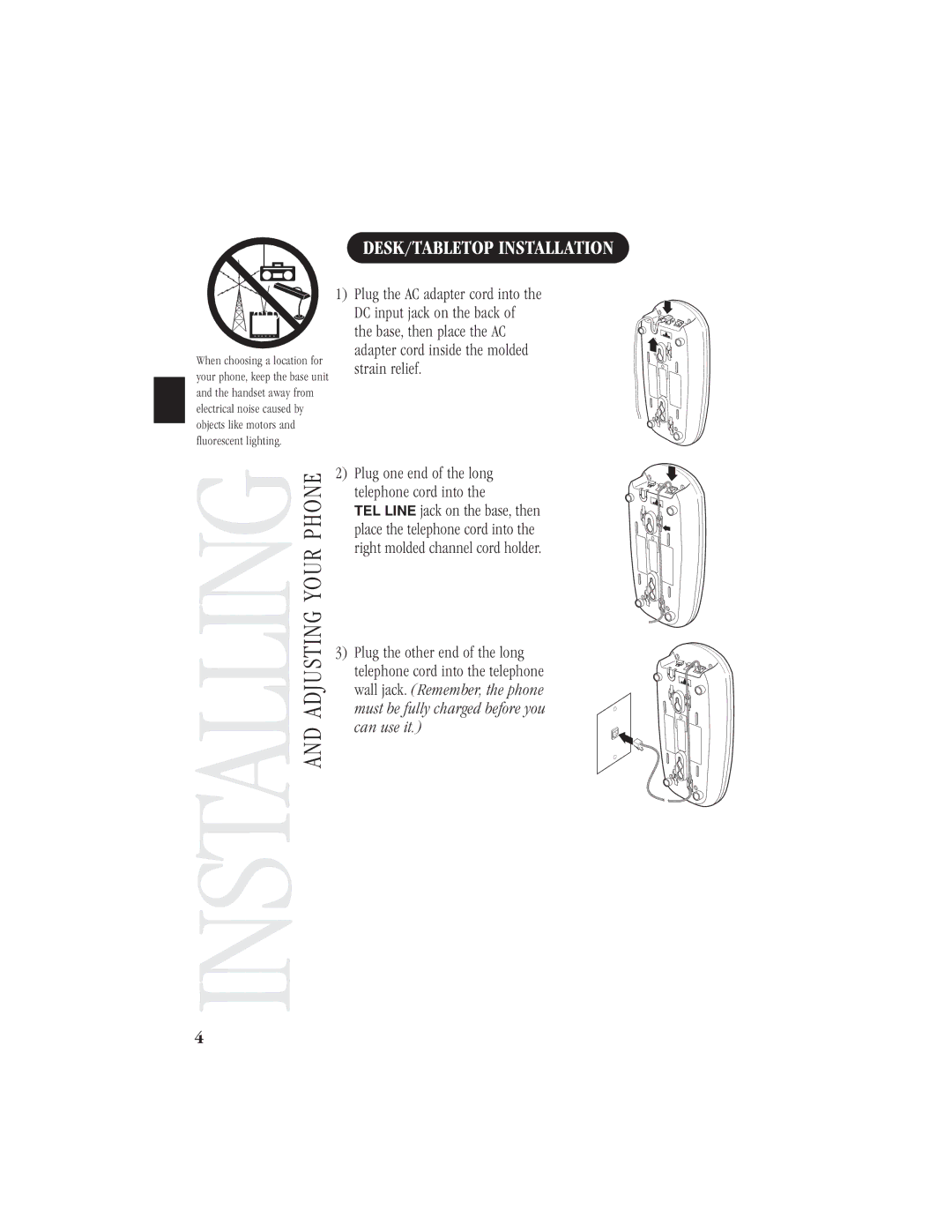 Uniden EXI 6960 manual DESK/TABLETOP Installation, Plug the other end of the long 