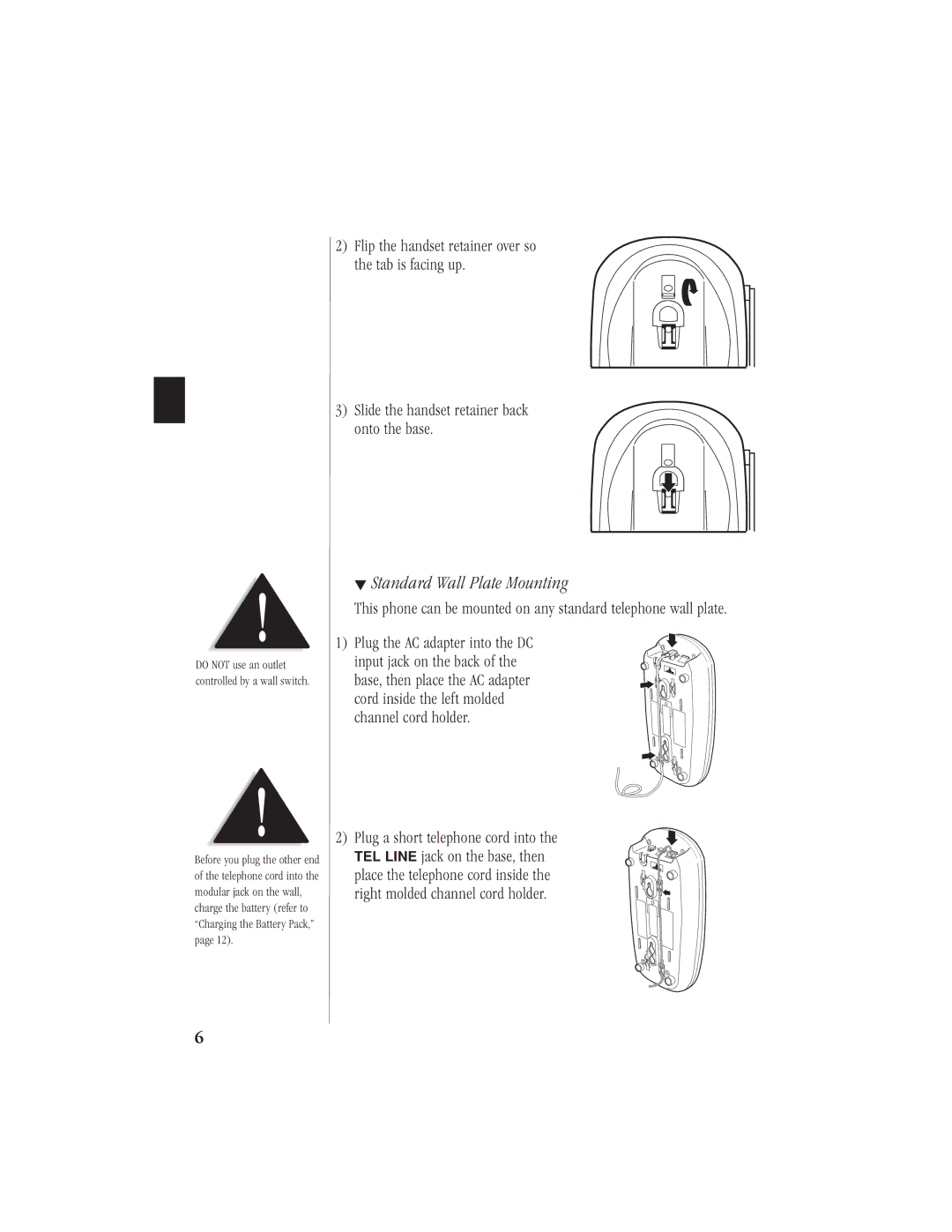 Uniden EXI 6960 manual Standard Wall Plate Mounting 