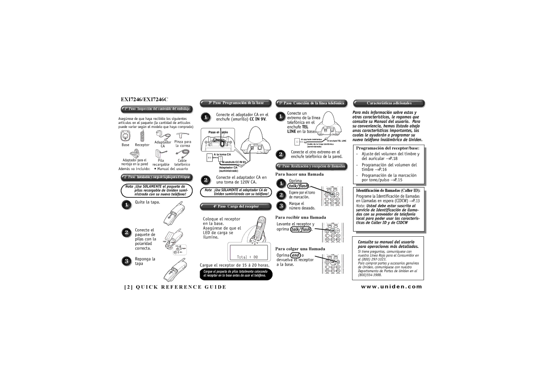 Uniden EXI 7246 Series manual U I C K R E F E R E N C E G U I D E 