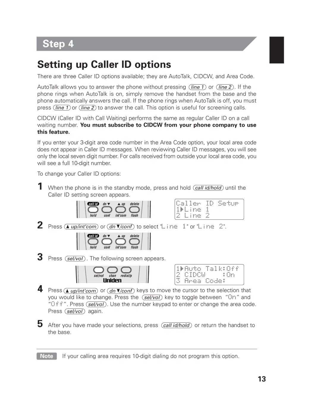 Uniden EXI 7926 manual Setting up Caller ID options 