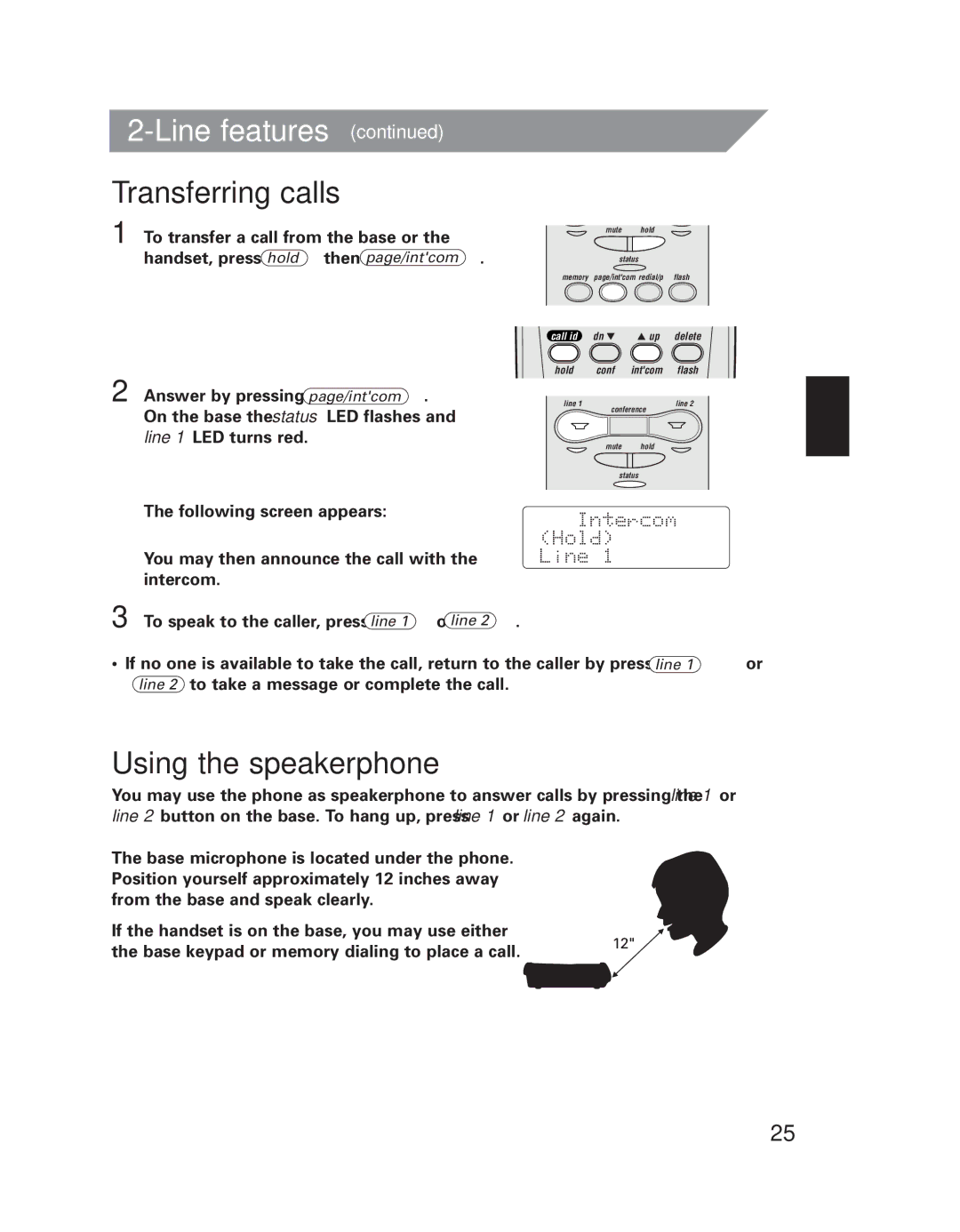 Uniden EXI 7926 manual Transferring calls, Using the speakerphone 