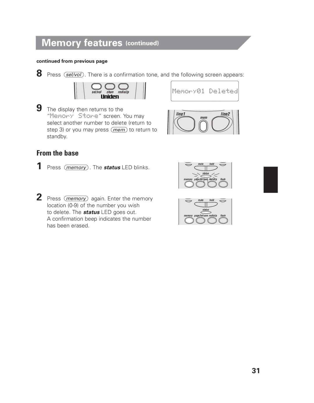 Uniden EXI 7926 manual From the base 