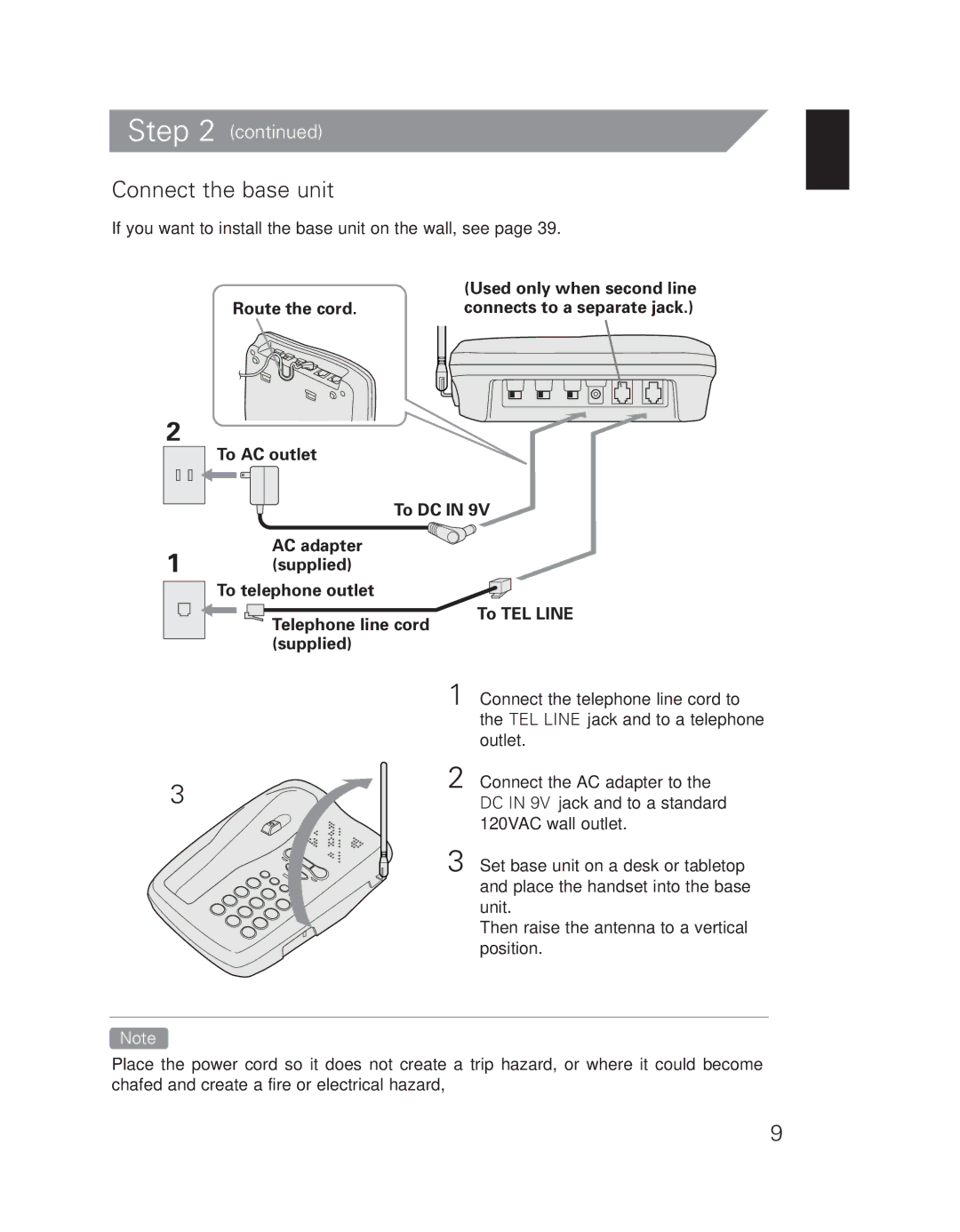 Uniden EXI 7926 manual Connect the base unit, Used only when second line 