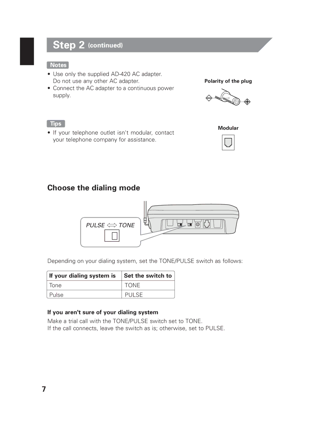 Uniden EXI 8965 owner manual Choose the dialing mode, Tips 