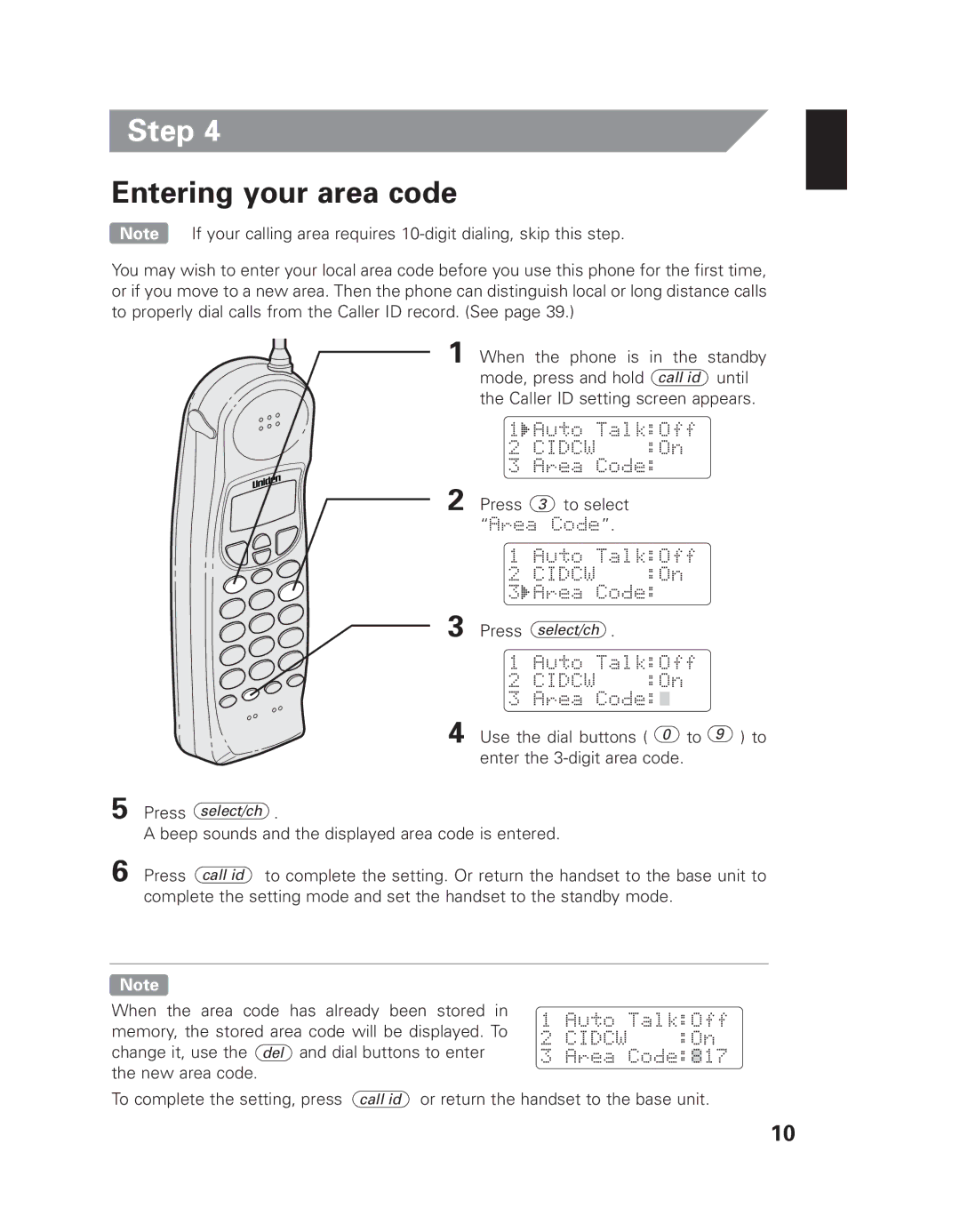 Uniden EXI 8965 owner manual Entering your area code, Beep sounds and the displayed area code is entered 