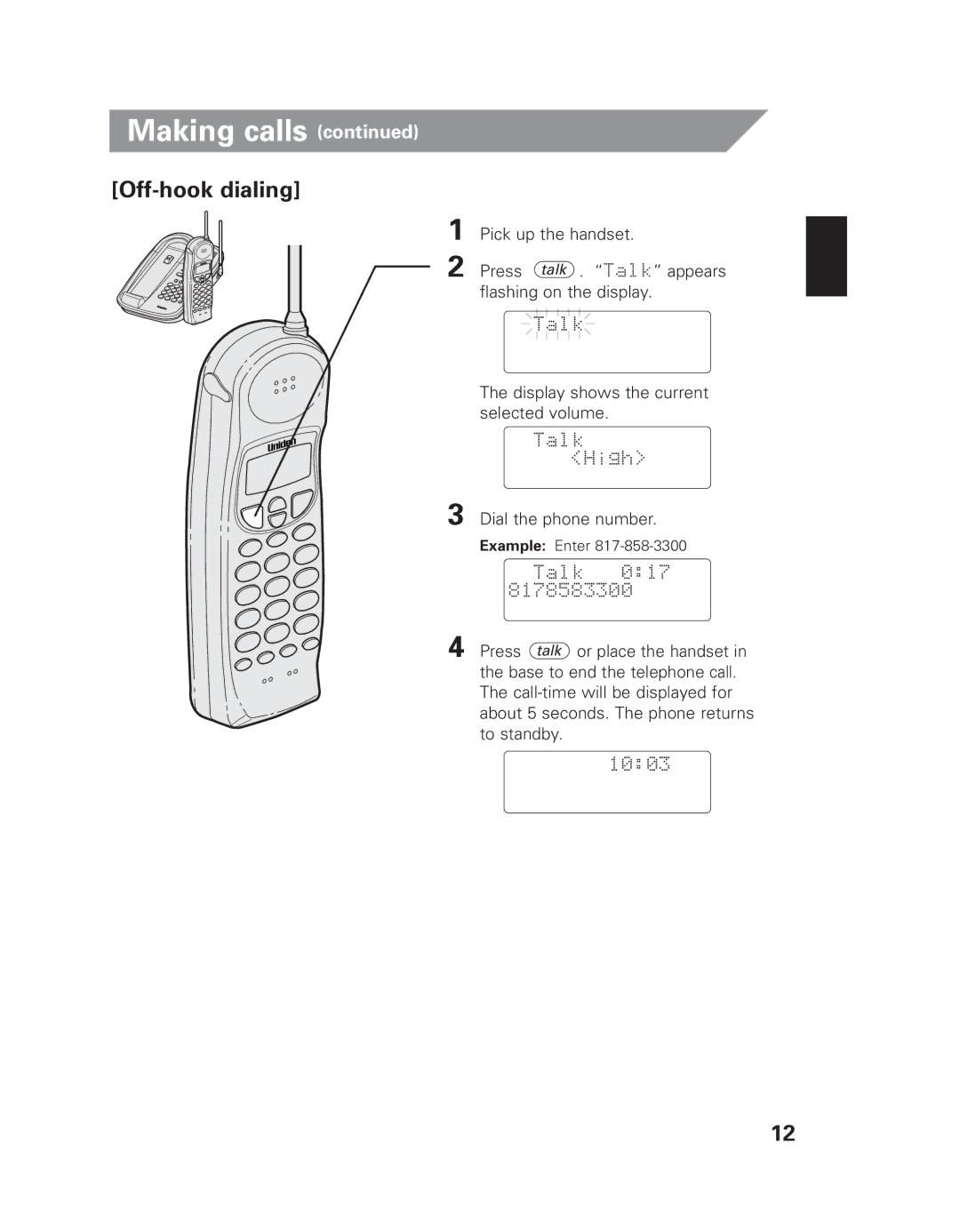 Uniden EXI 8965 owner manual Off-hook dialing 